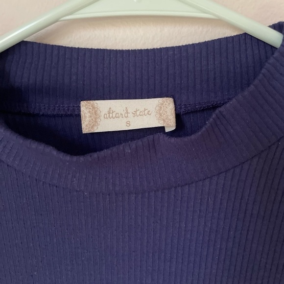 Altar'd State Blue Mock Neck Ribbed Bell Sleeve Bodysuit Size Small - Picture 2 of 6